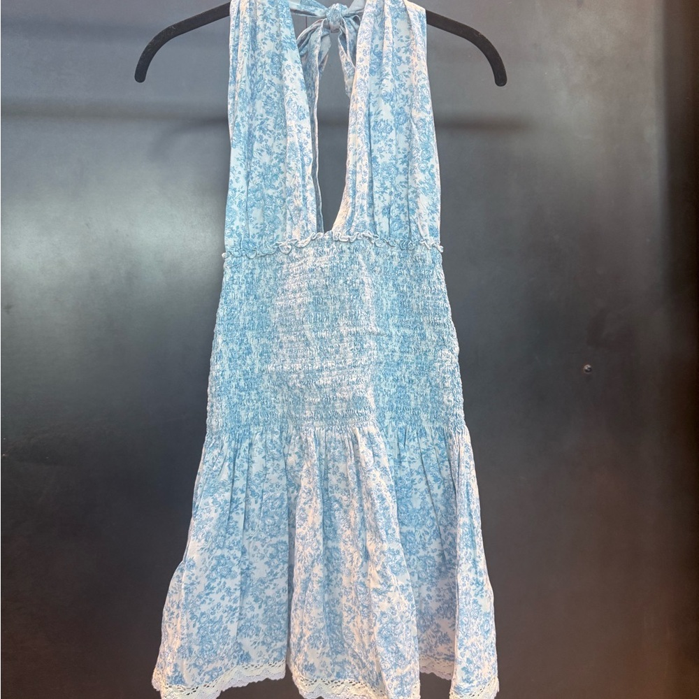 LoveShackFancy Blue and White Mini Dress